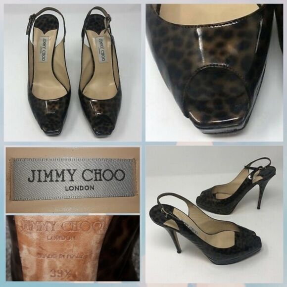 Jimmy Choo Clue Patent Leopard Cheetah Peeptoe